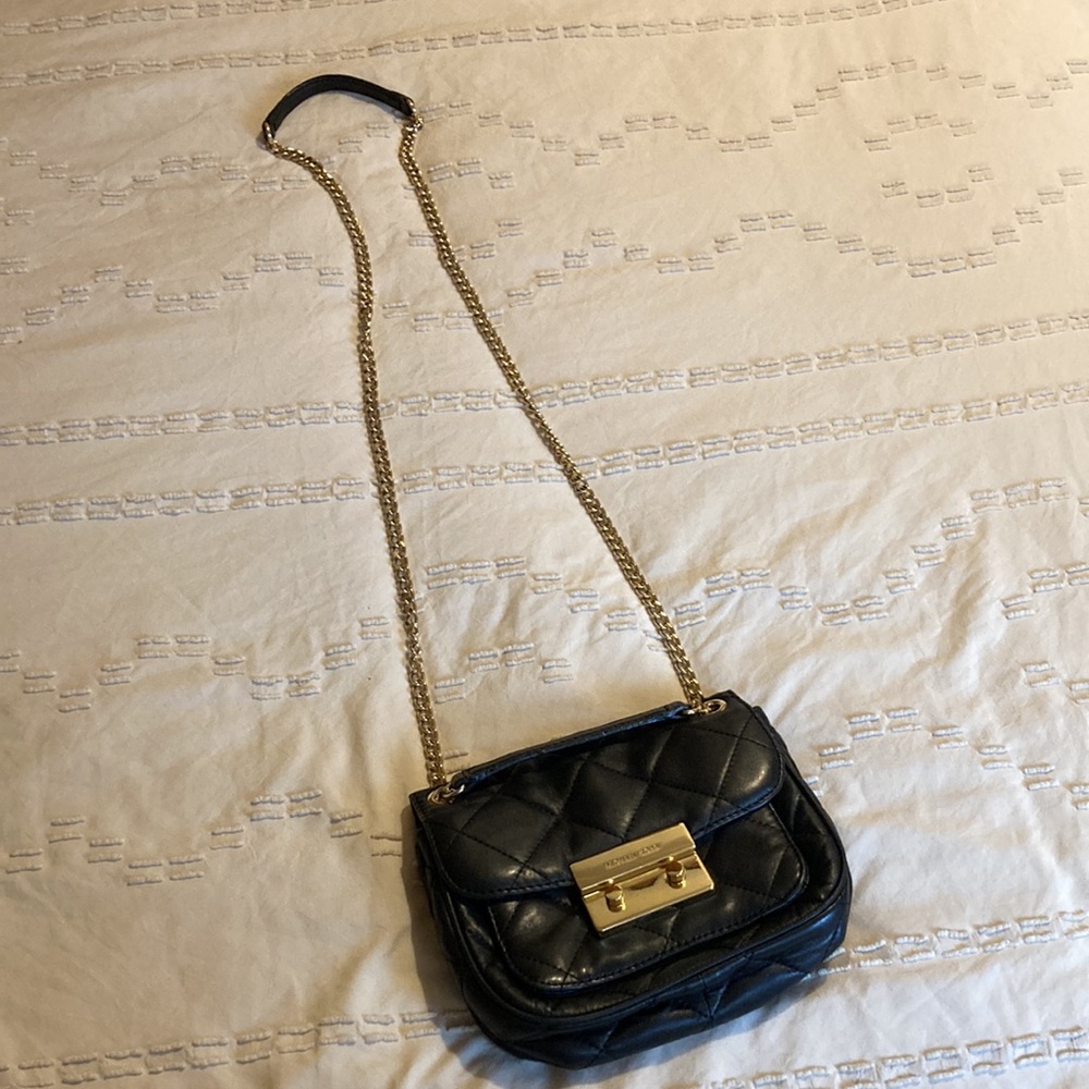 Michael Kors Black Leather Small Quilted Purse Gold Chain Crossbody Sloan Bag - Picture 14 of 15